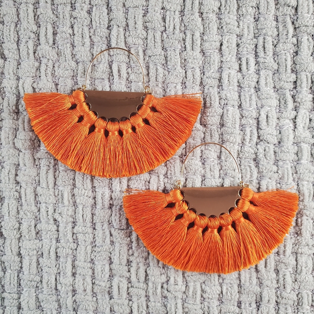 Handmade Fan-fringe Orange Earrings
